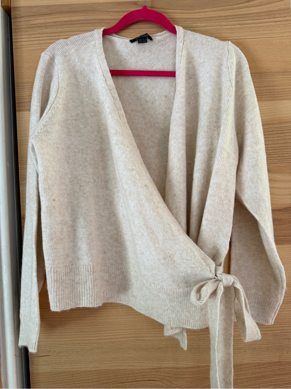 Women’s Cream Wrap Sweater with Side Tie, Wool blend.